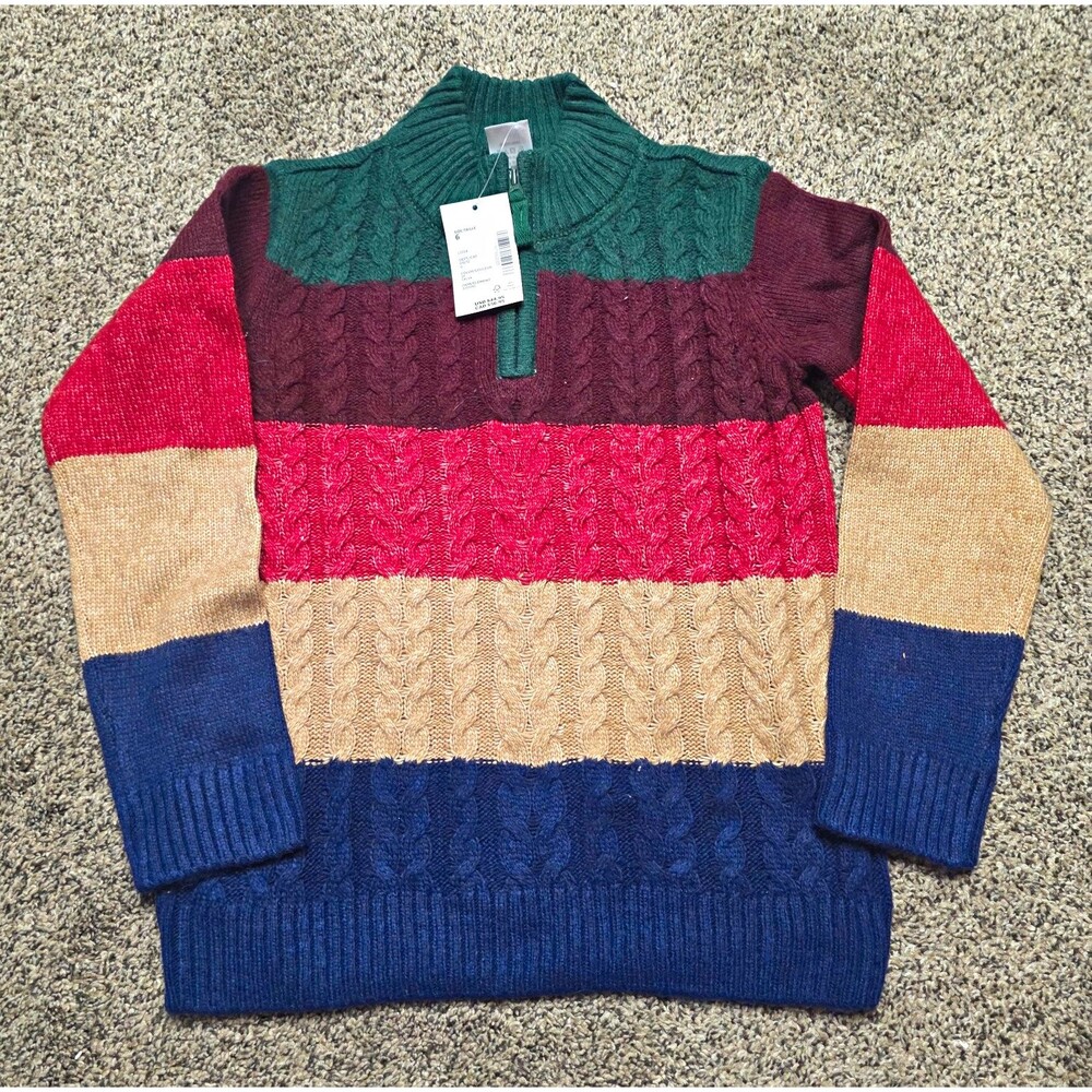 NWT Gymboree Boys Sweater Size 6 Multicolor Striped Cable-Knit 1/4 Zip